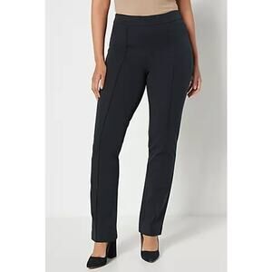 Isaac Mizrahi Live! 24/7 Stretch BLACK Straight Pull On Pants Womens 2P Petite